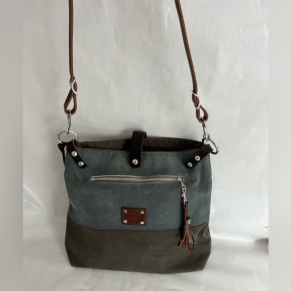 WAXT by BABS waxed canvas & leather Crossbody Messenger bag purse satchel tote - Picture 5 of 13